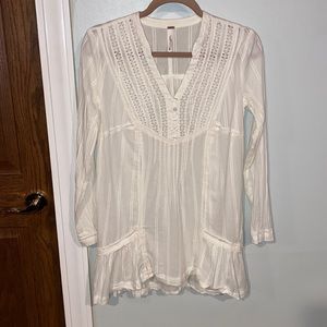 Free People Ivory Sheer Long Sleeve Women’s Tunic-Size XS